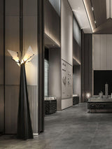 Modern LED Standing Lamp with Natural Alabaster Shade and Sleek Black Metal Body