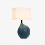 Modern Artistic Resin Table Lamp with White Fabric Shade Handcrafted Blue and White Desk Lighting