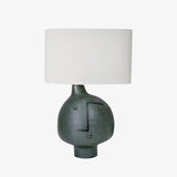 Modern Artistic Resin Table Lamp with White Fabric Shade Handcrafted Blue and White Desk Lighting