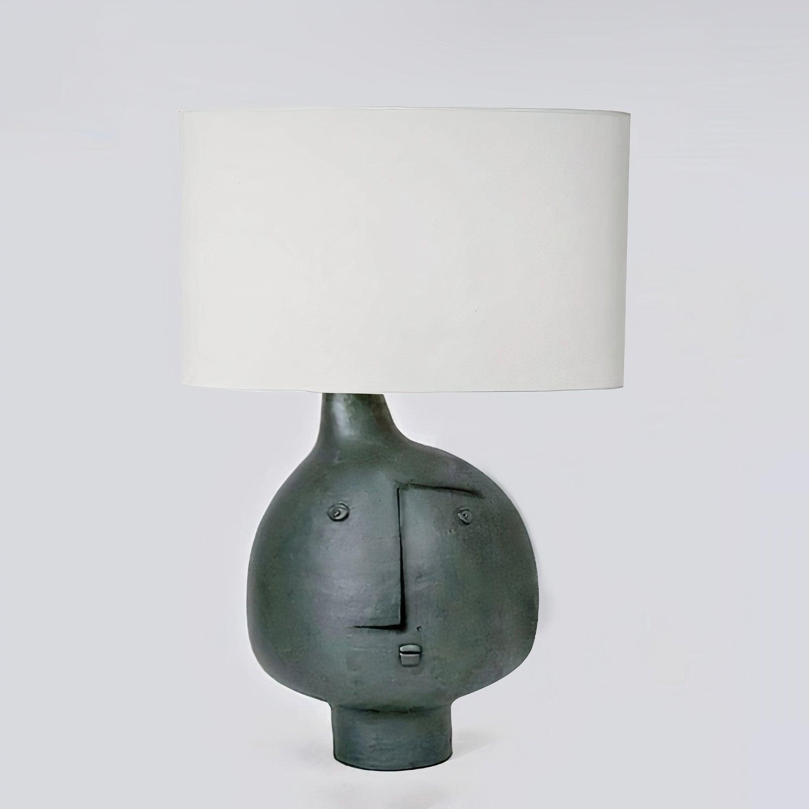 Modern Artistic Resin Table Lamp with White Fabric Shade Handcrafted Blue and White Desk Lighting