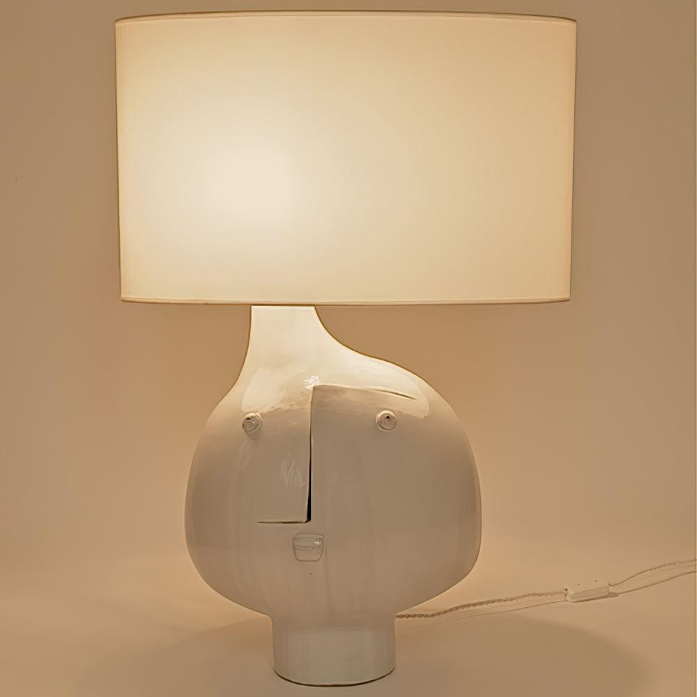 Modern Artistic Resin Table Lamp with White Fabric Shade Handcrafted Blue and White Desk Lighting
