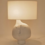 Modern Artistic Resin Table Lamp with White Fabric Shade Handcrafted Blue and White Desk Lighting