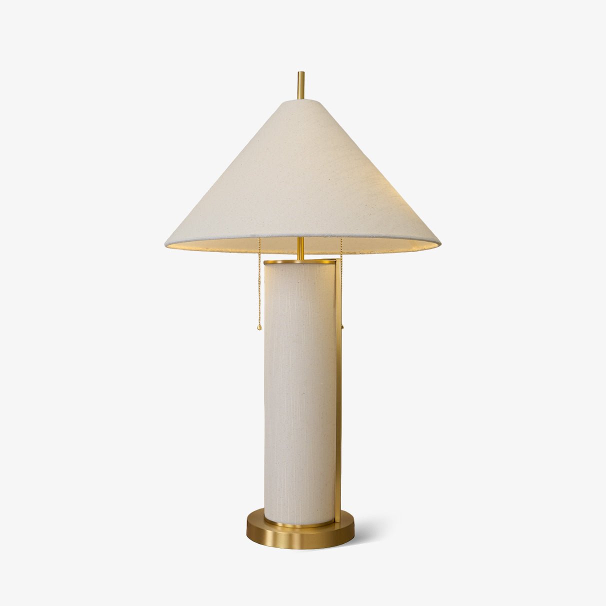 Modern Remi Linen Table Lamp with Gold Base and Beige Fabric Shade for Bedside Lighting