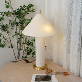 Modern Remi Linen Table Lamp with Gold Base and Beige Fabric Shade for Bedside Lighting
