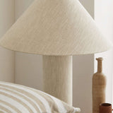 Modern Remi Linen Table Lamp with Gold Base and Beige Fabric Shade for Bedside Lighting