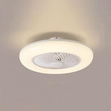 Modern 22 Inch Round Flush Mount Enclosed Ceiling Fan with Remote Control LED Light