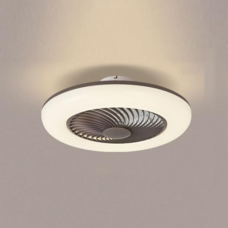 Modern 22 Inch Round Flush Mount Enclosed Ceiling Fan with Remote Control LED Light