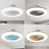 Modern 22 Inch Round Flush Mount Enclosed Ceiling Fan with Remote Control LED Light