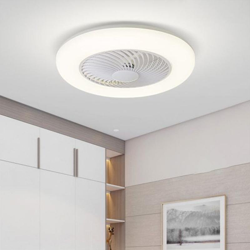 Modern 22 Inch Round Flush Mount Enclosed Ceiling Fan with Remote Control LED Light