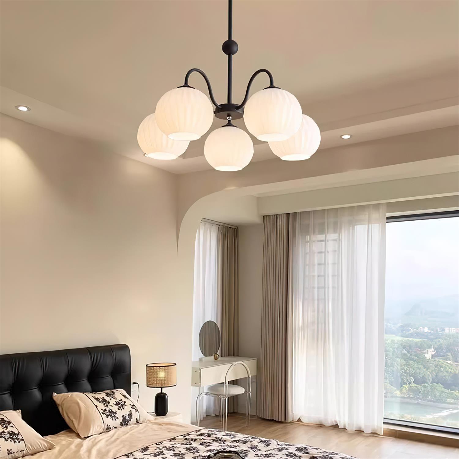modern-ribbed-glass-globe-chandelier-metal-frame-pendant-light-for-living-room-and-dining-space