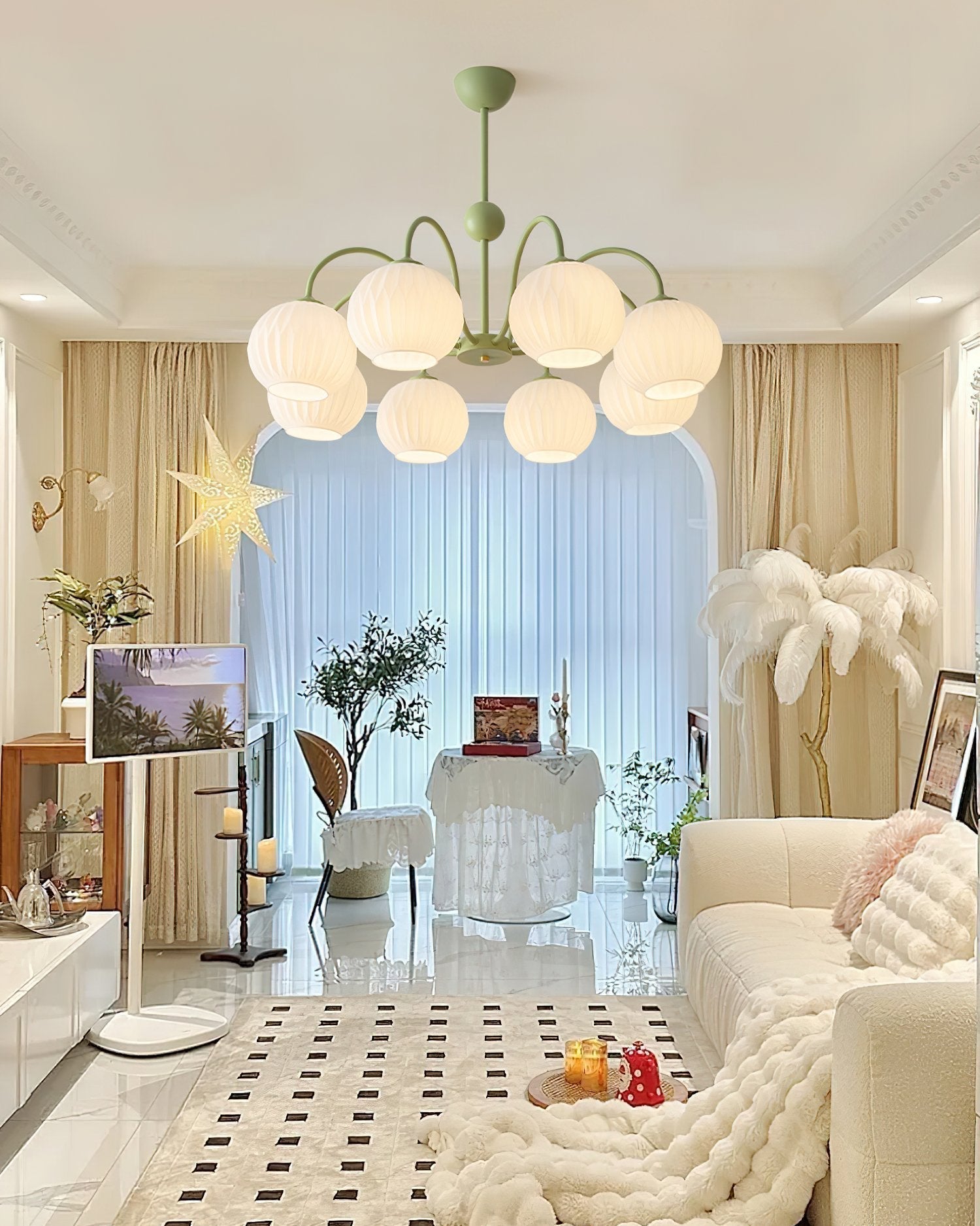 modern-ribbed-glass-globe-chandelier-metal-frame-pendant-light-for-living-room-and-dining-space