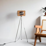 Vintage Camera Style Tripod Floor Lamp with Cherry Wood and Striped Glass Shades