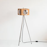 Vintage Camera Style Tripod Floor Lamp with Cherry Wood and Striped Glass Shades