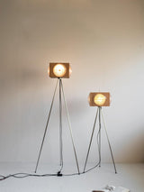 Vintage Camera Style Tripod Floor Lamp with Cherry Wood and Striped Glass Shades