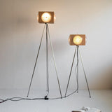 Vintage Camera Style Tripod Floor Lamp with Cherry Wood and Striped Glass Shades