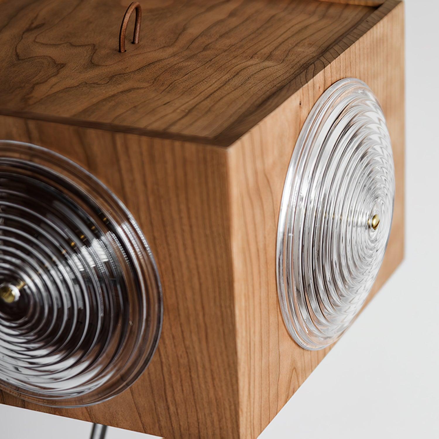 Vintage Camera Style Tripod Floor Lamp with Cherry Wood and Striped Glass Shades