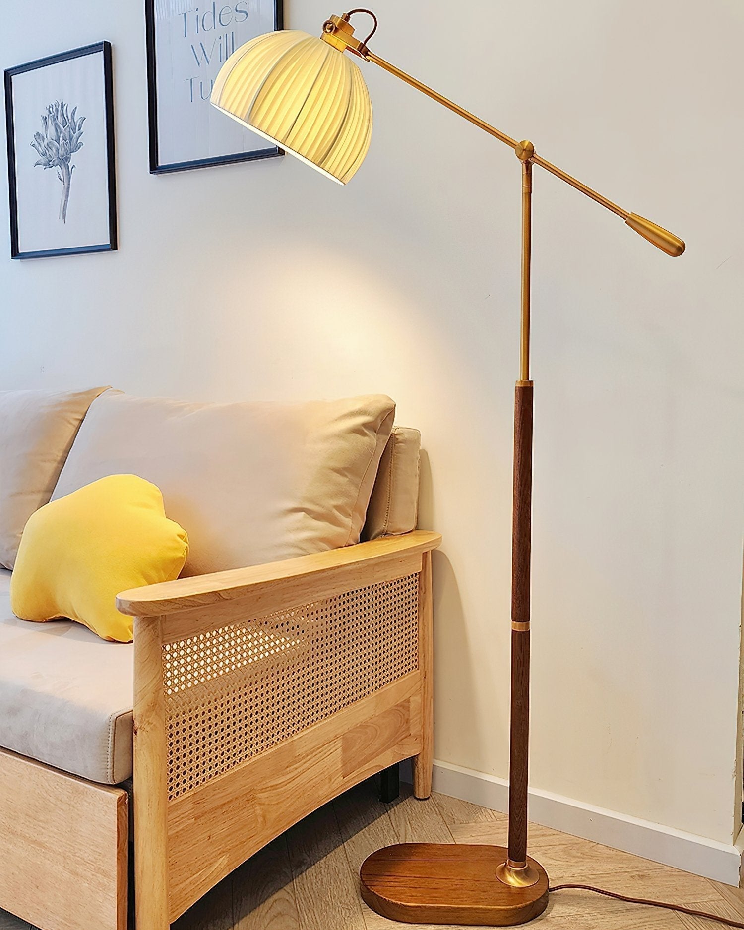 vintage-pleated-fabric-standing-lamp-with-polished-wood-base-for-living-room