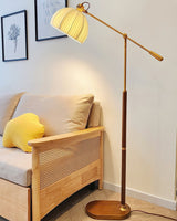 vintage-pleated-fabric-standing-lamp-with-polished-wood-base-for-living-room