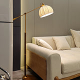 vintage-pleated-fabric-standing-lamp-with-polished-wood-base-for-living-room