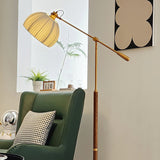 vintage-pleated-fabric-standing-lamp-with-polished-wood-base-for-living-room