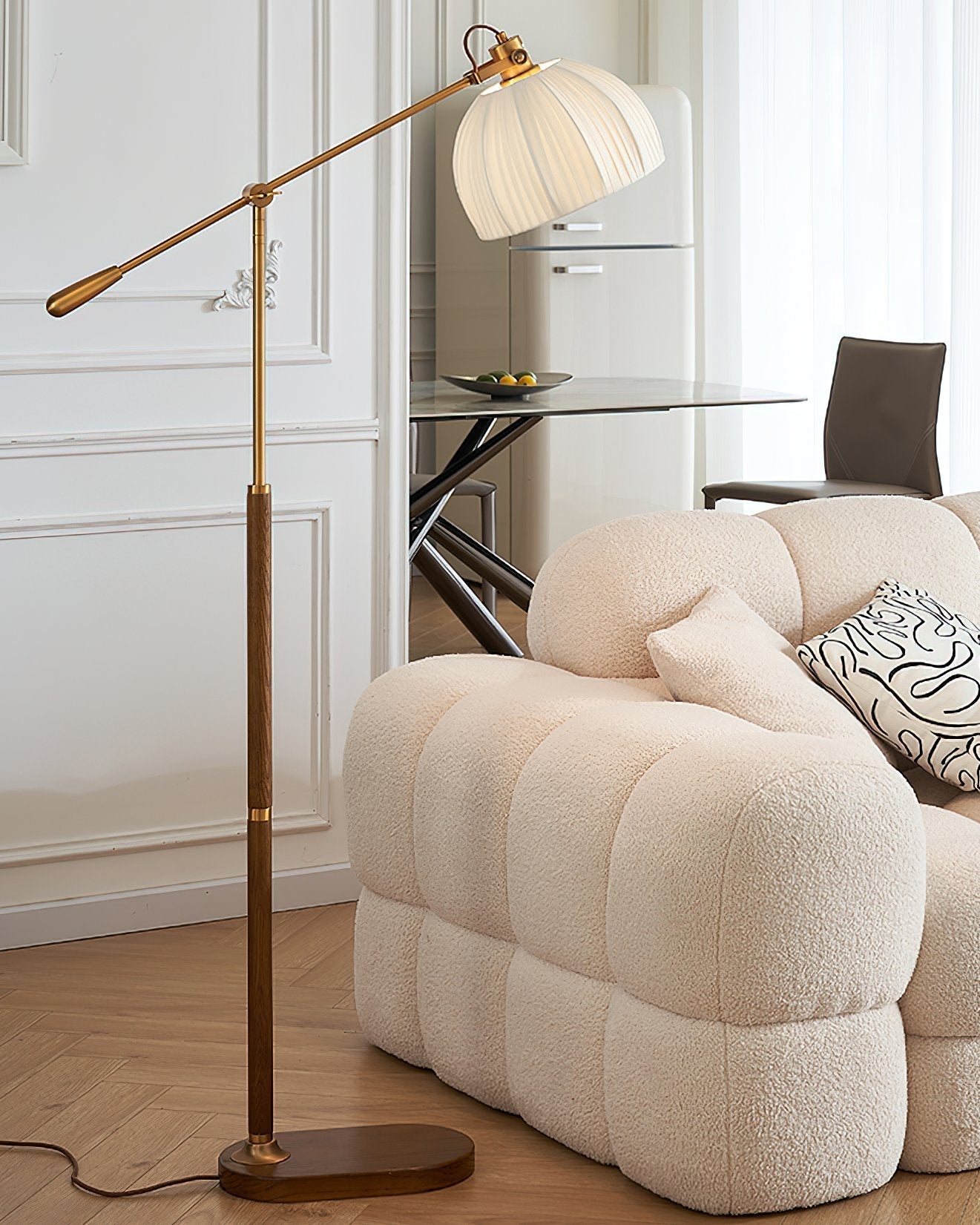 vintage-pleated-fabric-standing-lamp-with-polished-wood-base-for-living-room