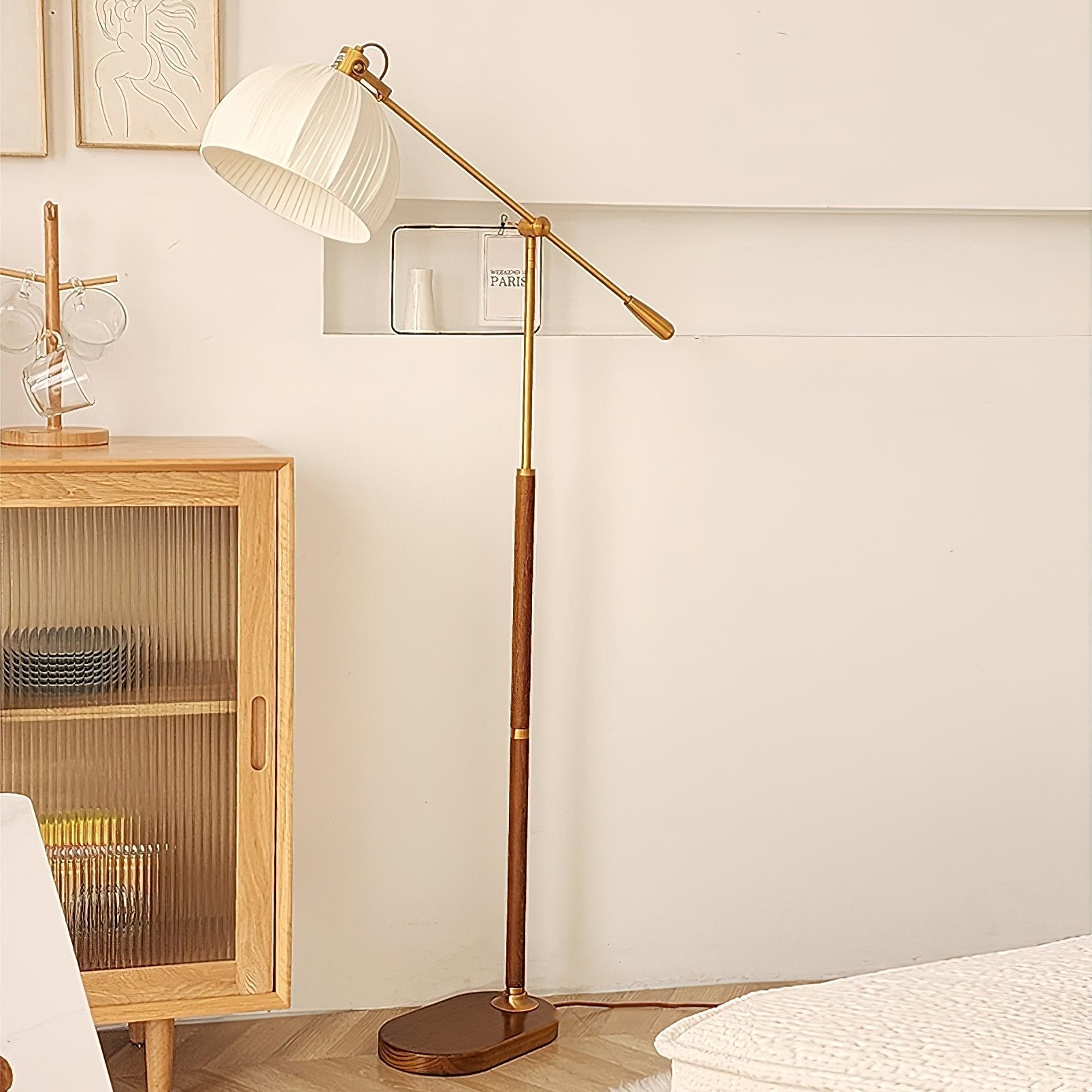 vintage-pleated-fabric-standing-lamp-with-polished-wood-base-for-living-room