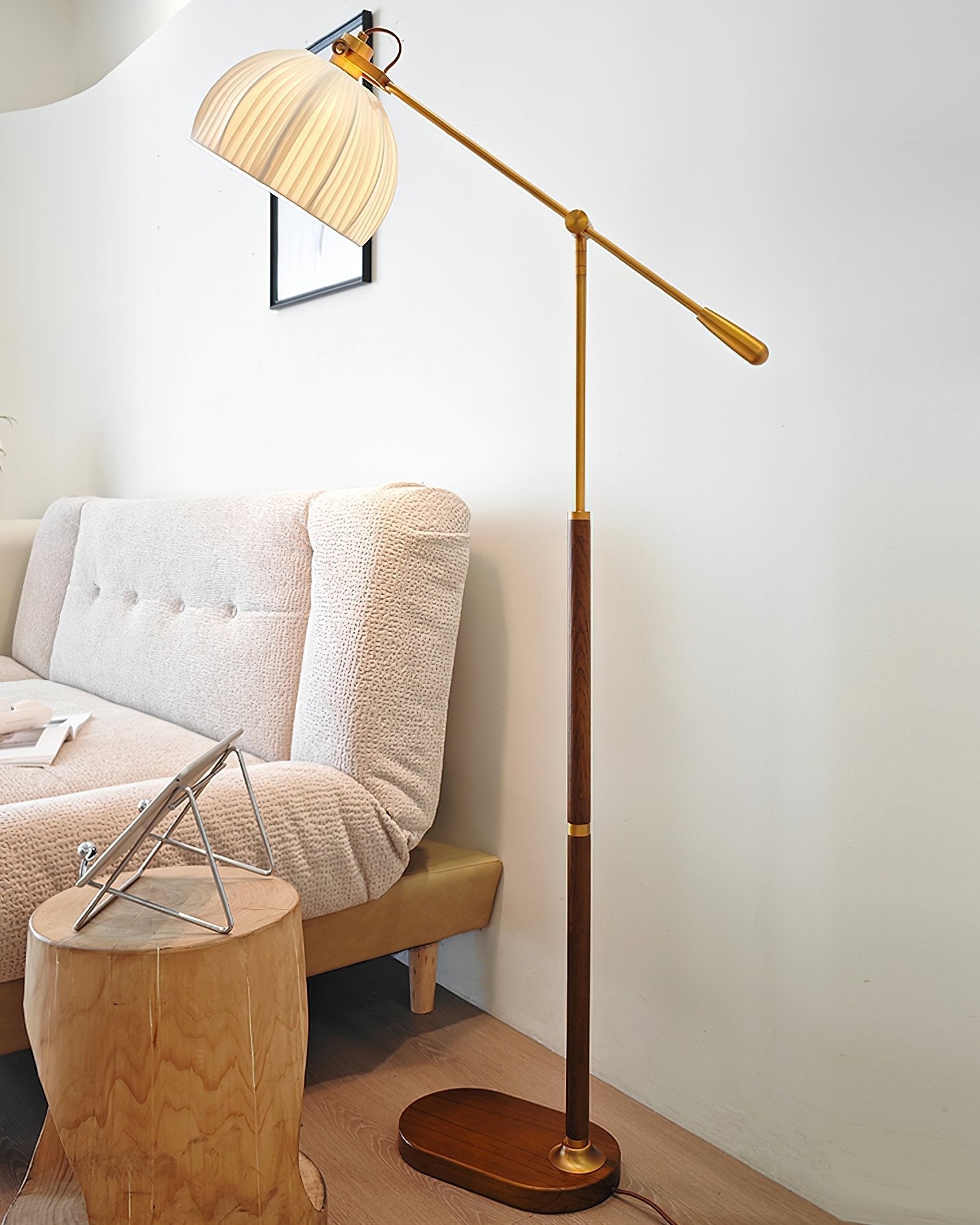 vintage-pleated-fabric-standing-lamp-with-polished-wood-base-for-living-room