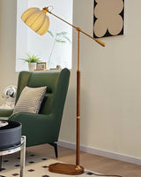 vintage-pleated-fabric-standing-lamp-with-polished-wood-base-for-living-room