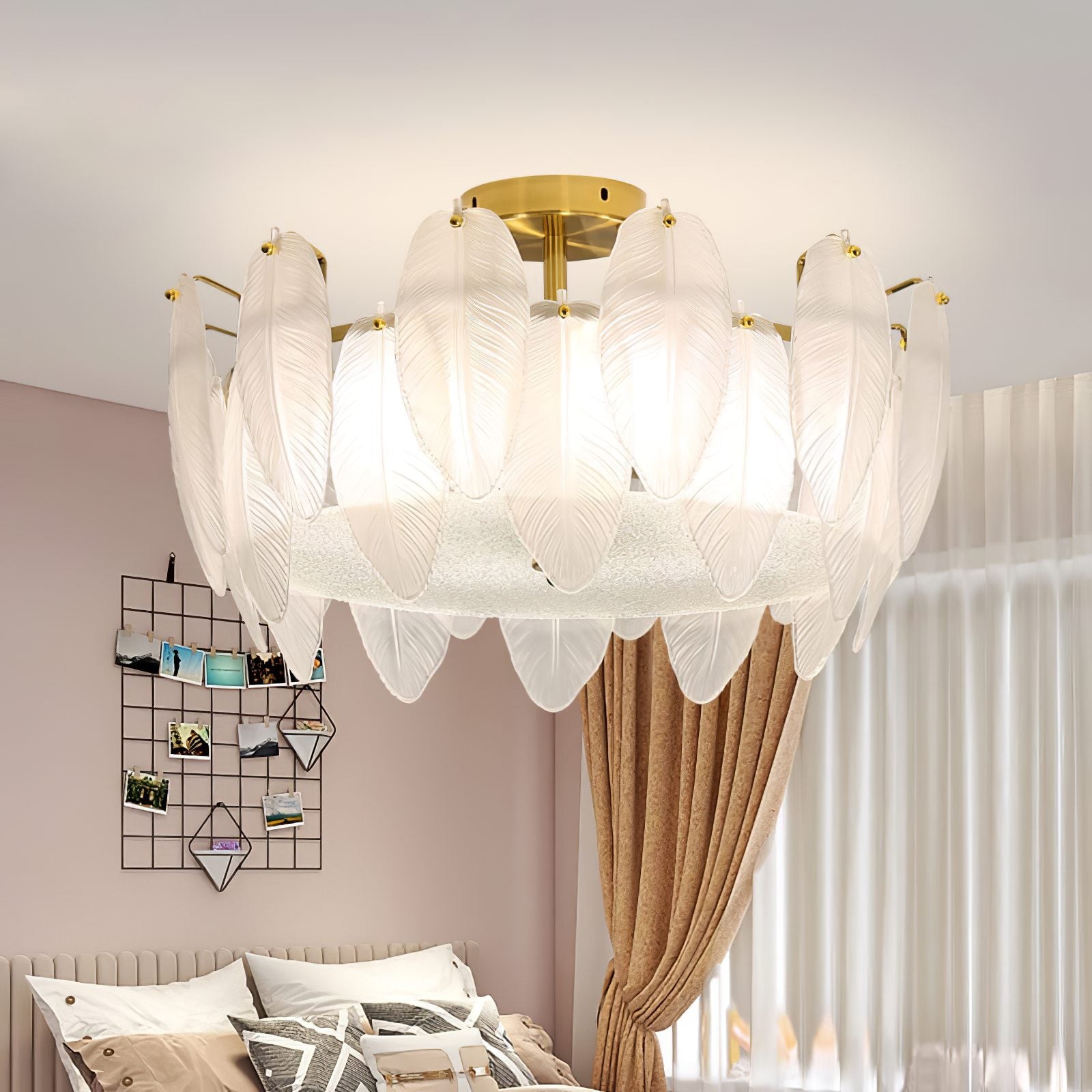 modern-retro-feather-style-gold-ceiling-chandelier-with-frosted-white-glass-globes