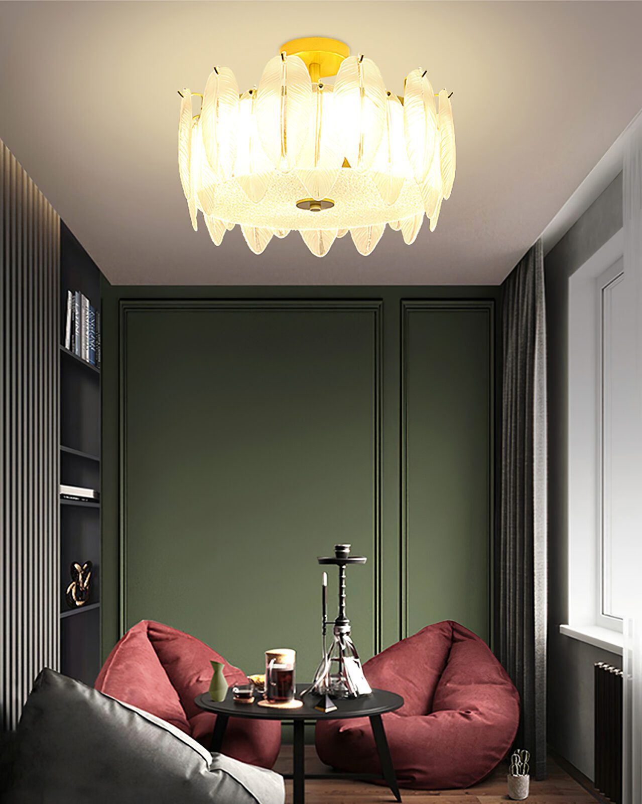 modern-retro-feather-style-gold-ceiling-chandelier-with-frosted-white-glass-globes