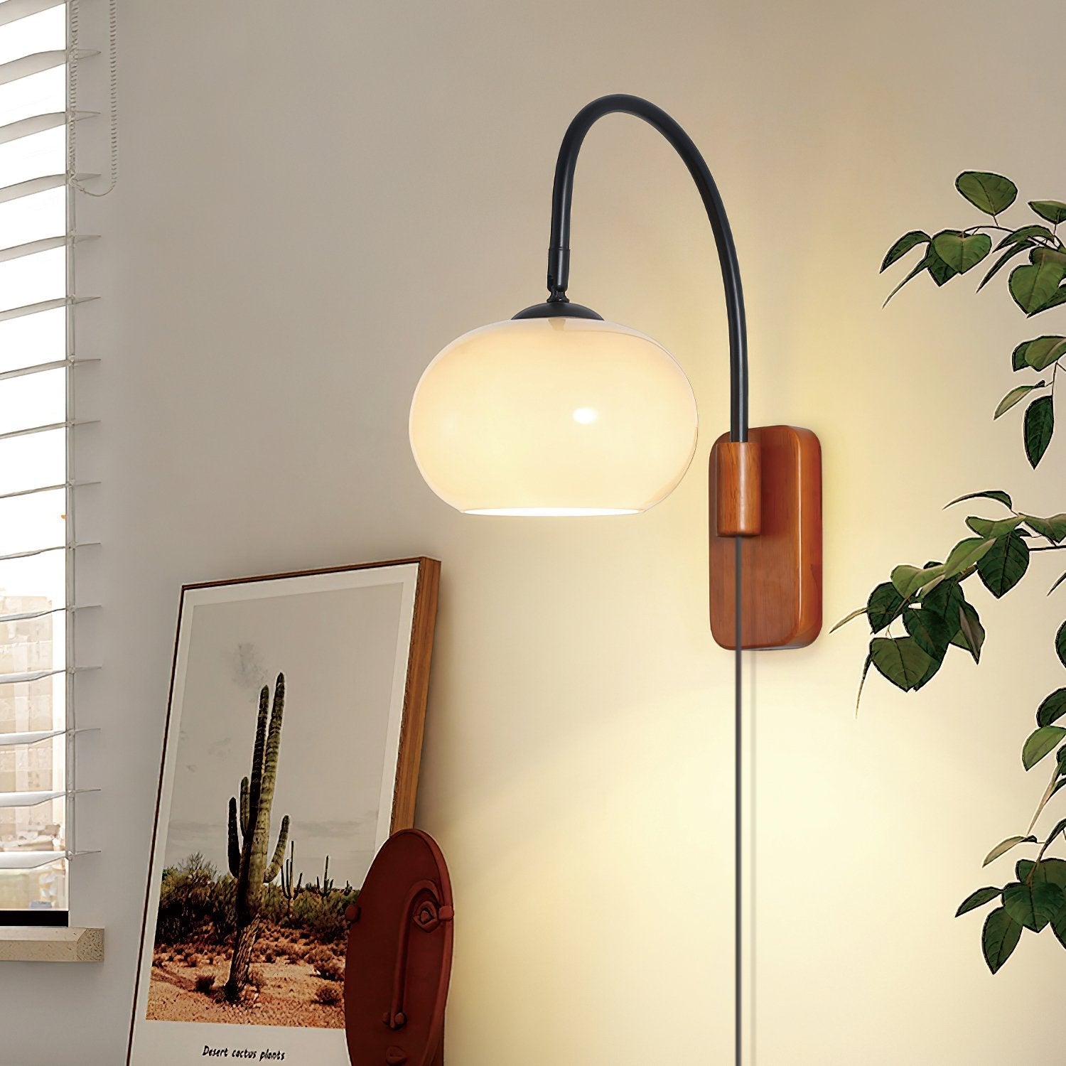 vintage-retro-glass-plug-in-wall-lamp-with-walnut-wood-base-for-interior-home-lighting