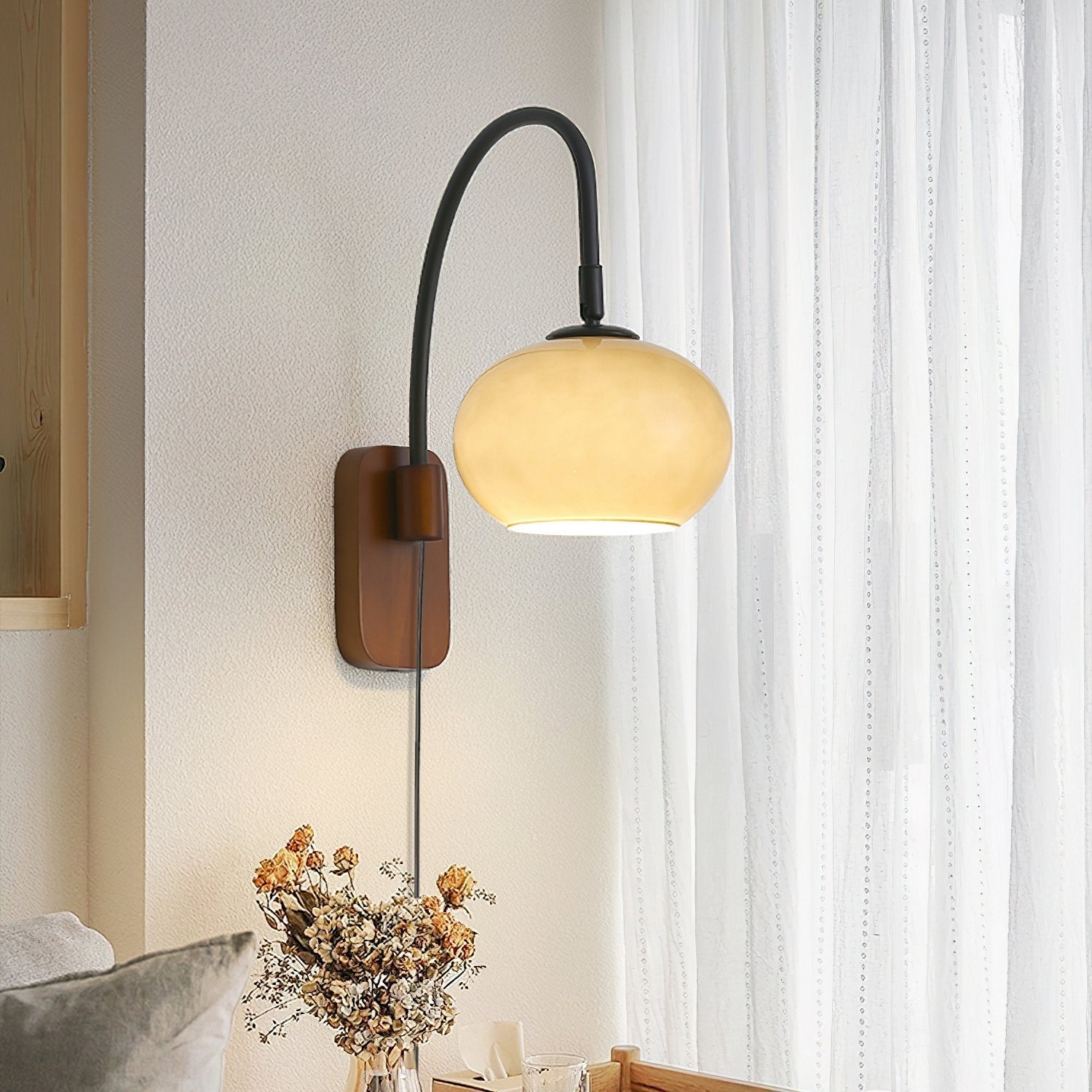 vintage-retro-glass-plug-in-wall-lamp-with-walnut-wood-base-for-interior-home-lighting