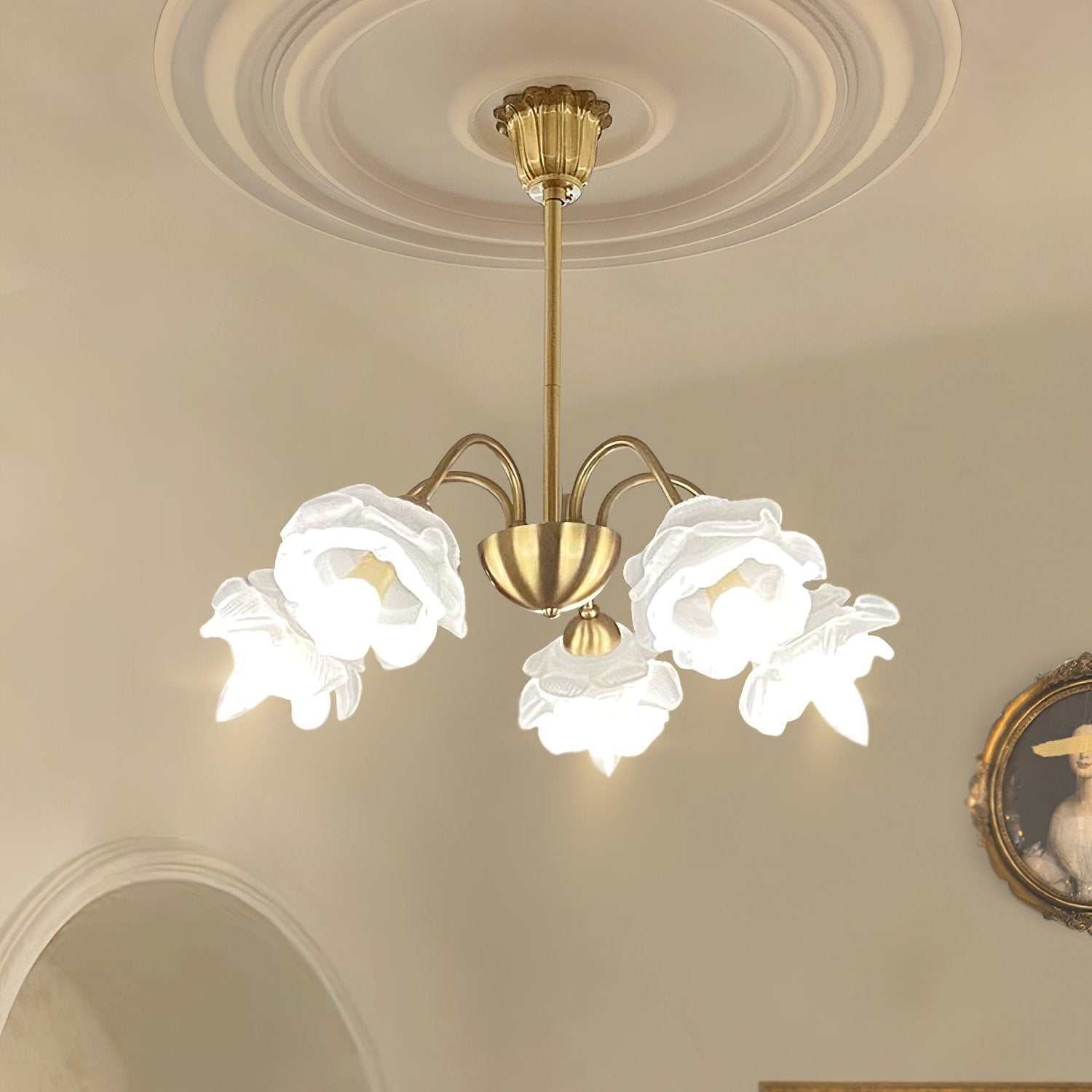 elegant-flower-petal-chandelier-vintage-glass-brass-hanging-light-fixture