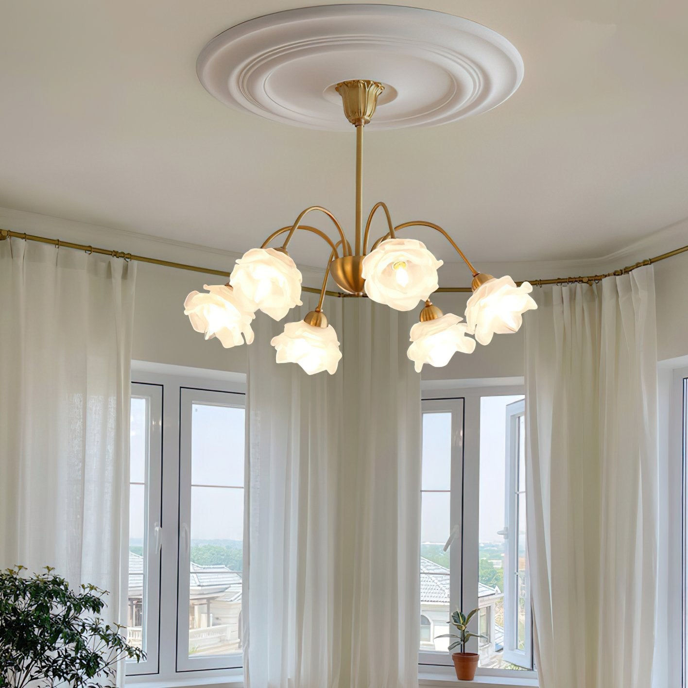 elegant-flower-petal-chandelier-vintage-glass-brass-hanging-light-fixture