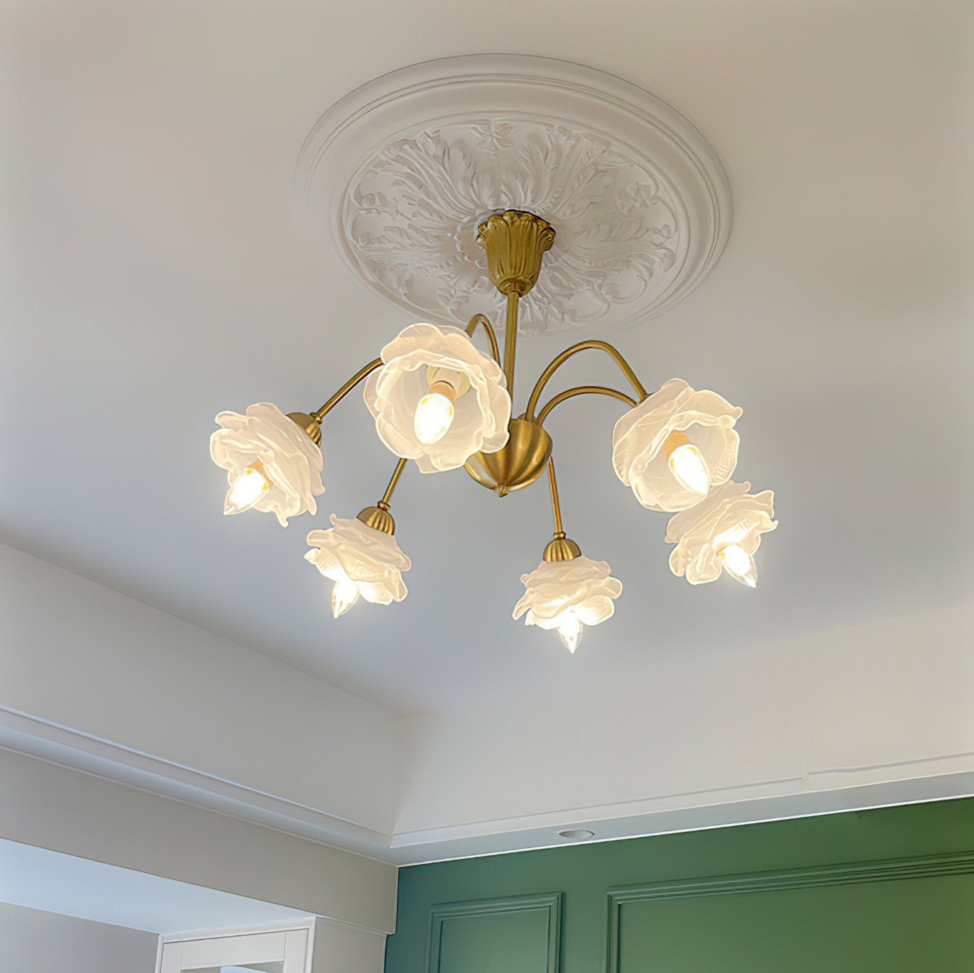 elegant-flower-petal-chandelier-vintage-glass-brass-hanging-light-fixture
