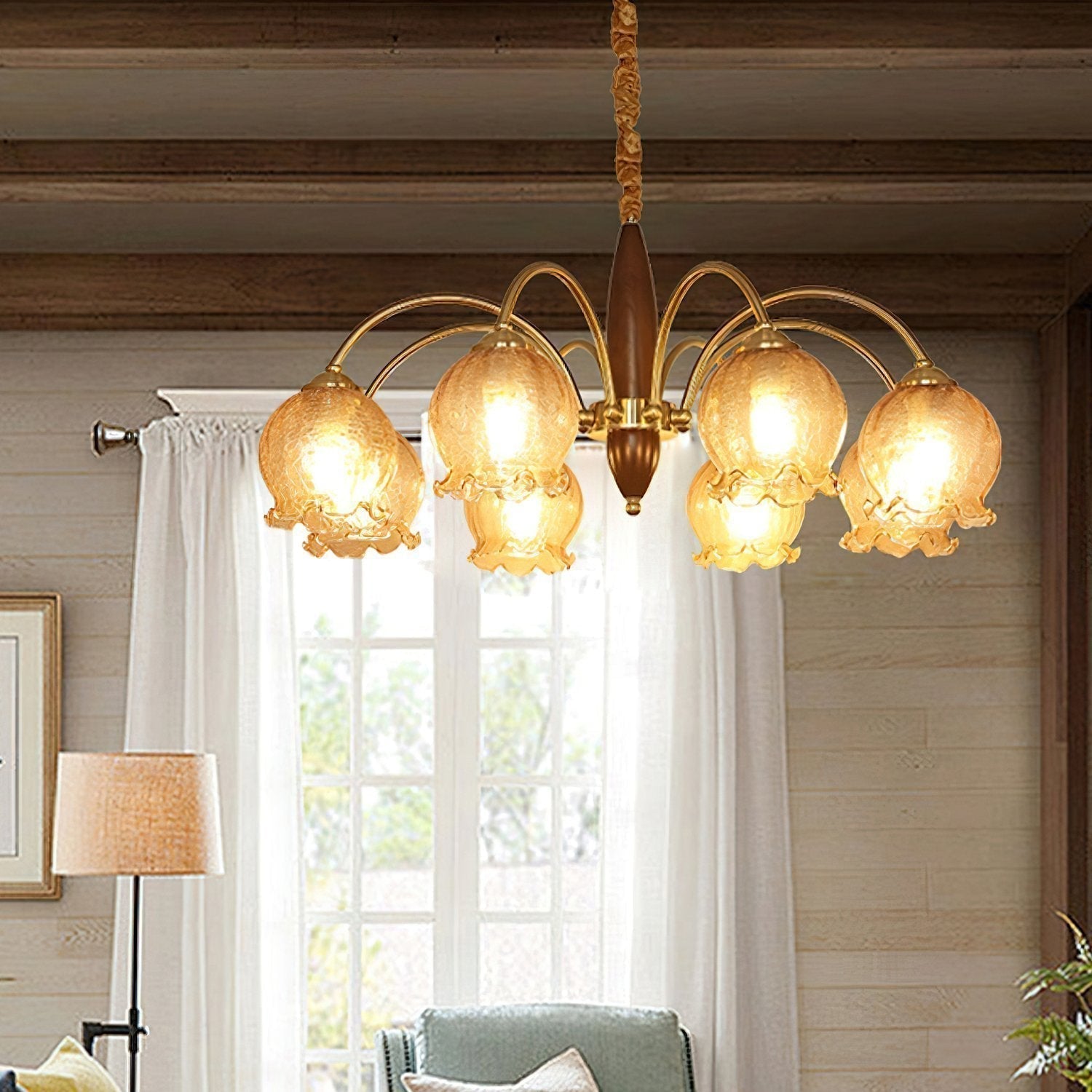 vintage-petal-glass-chandelier-mid-century-modern-wood-and-iron-pendant-lighting