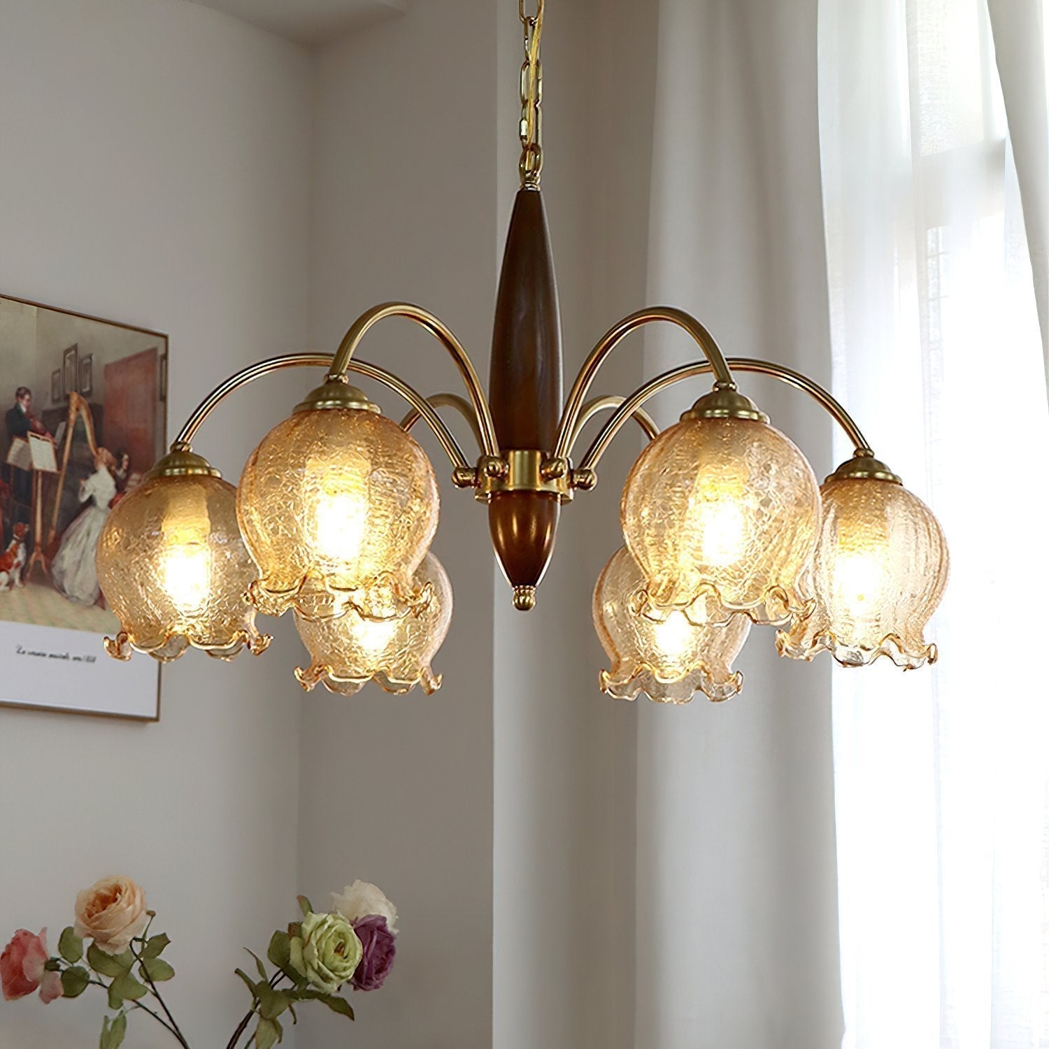 vintage-petal-glass-chandelier-mid-century-modern-wood-and-iron-pendant-lighting