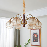 vintage-petal-glass-chandelier-mid-century-modern-wood-and-iron-pendant-lighting