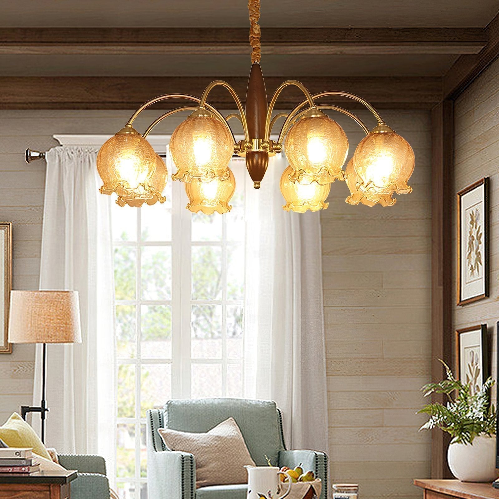 vintage-petal-glass-chandelier-mid-century-modern-wood-and-iron-pendant-lighting