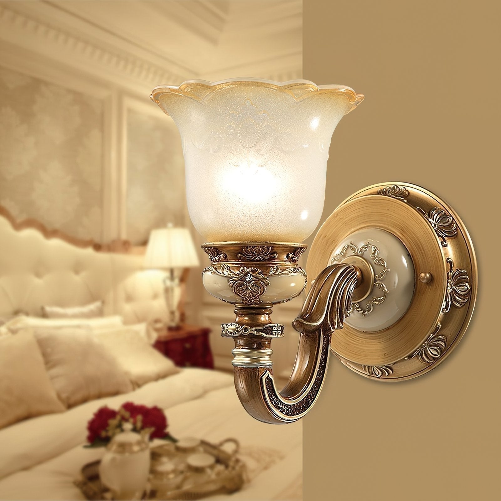 vintage-resin-wall-sconce-with-frosted-glass-shade-for-bedroom-and-hallway