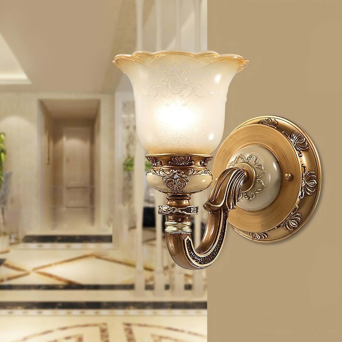 vintage-resin-wall-sconce-with-frosted-glass-shade-for-bedroom-and-hallway