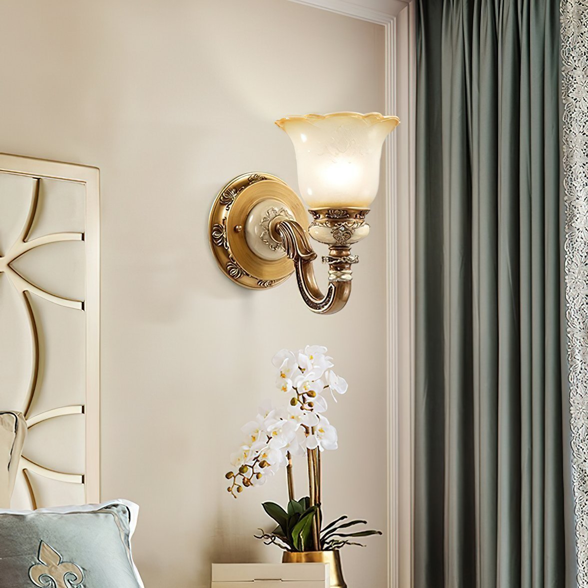vintage-resin-wall-sconce-with-frosted-glass-shade-for-bedroom-and-hallway