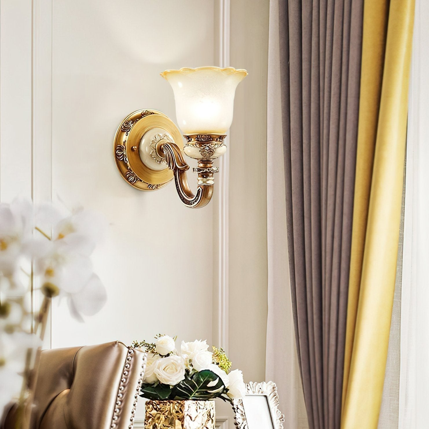vintage-resin-wall-sconce-with-frosted-glass-shade-for-bedroom-and-hallway