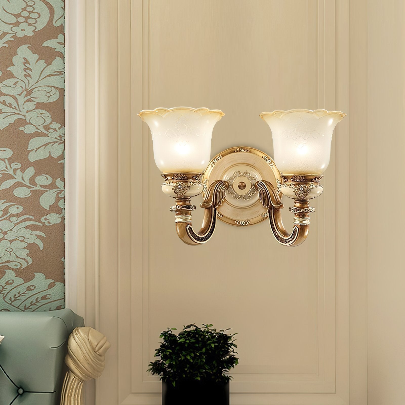 vintage-resin-wall-sconce-with-frosted-glass-shade-for-bedroom-and-hallway