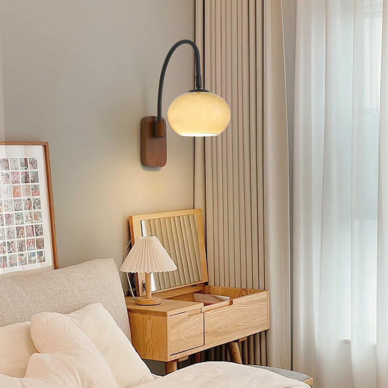 elegant-walnut-wood-wall-lamp-with-white-glass-globe-shade-for-indoor-lighting
