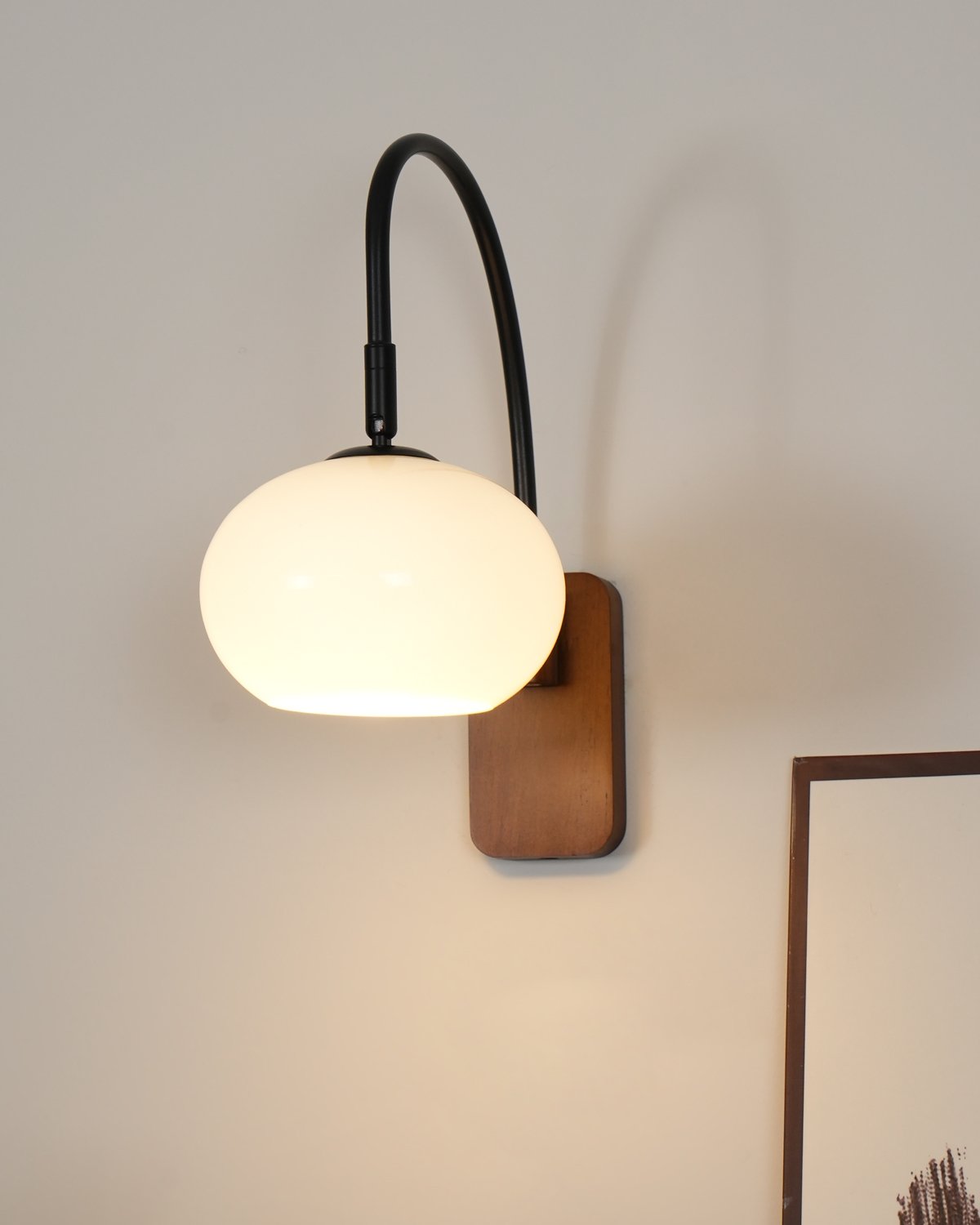 elegant-walnut-wood-wall-lamp-with-white-glass-globe-shade-for-indoor-lighting