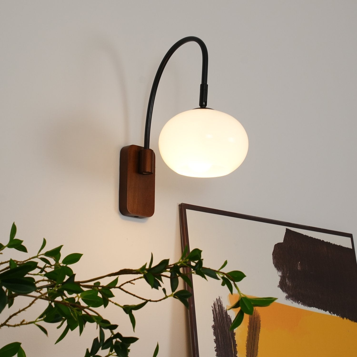 elegant-walnut-wood-wall-lamp-with-white-glass-globe-shade-for-indoor-lighting
