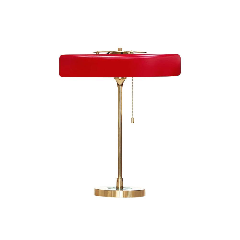 Mid Century Modern Spun Metal Table Lamp with Pull Chain and Opal Diffuser Accent