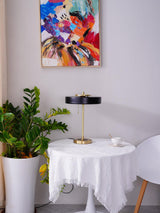 Mid Century Modern Spun Metal Table Lamp with Pull Chain and Opal Diffuser Accent
