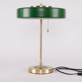 Mid Century Modern Spun Metal Table Lamp with Pull Chain and Opal Diffuser Accent